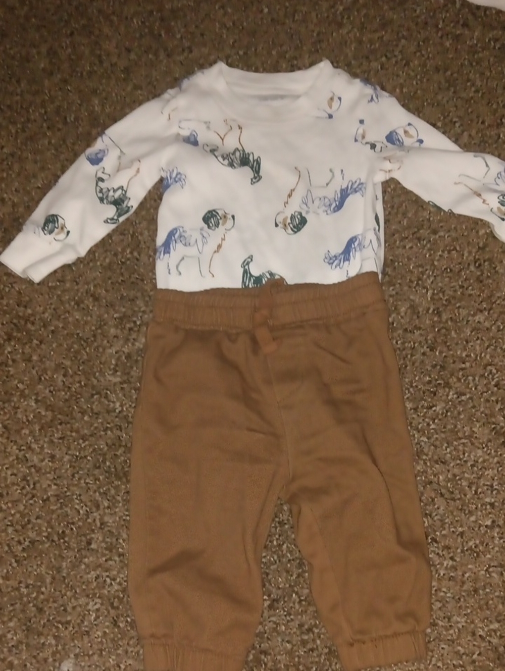 Baby Outfit Set - White Animal Print Onsie Top & Brown Pants- Carter's - Picture 1 of 3